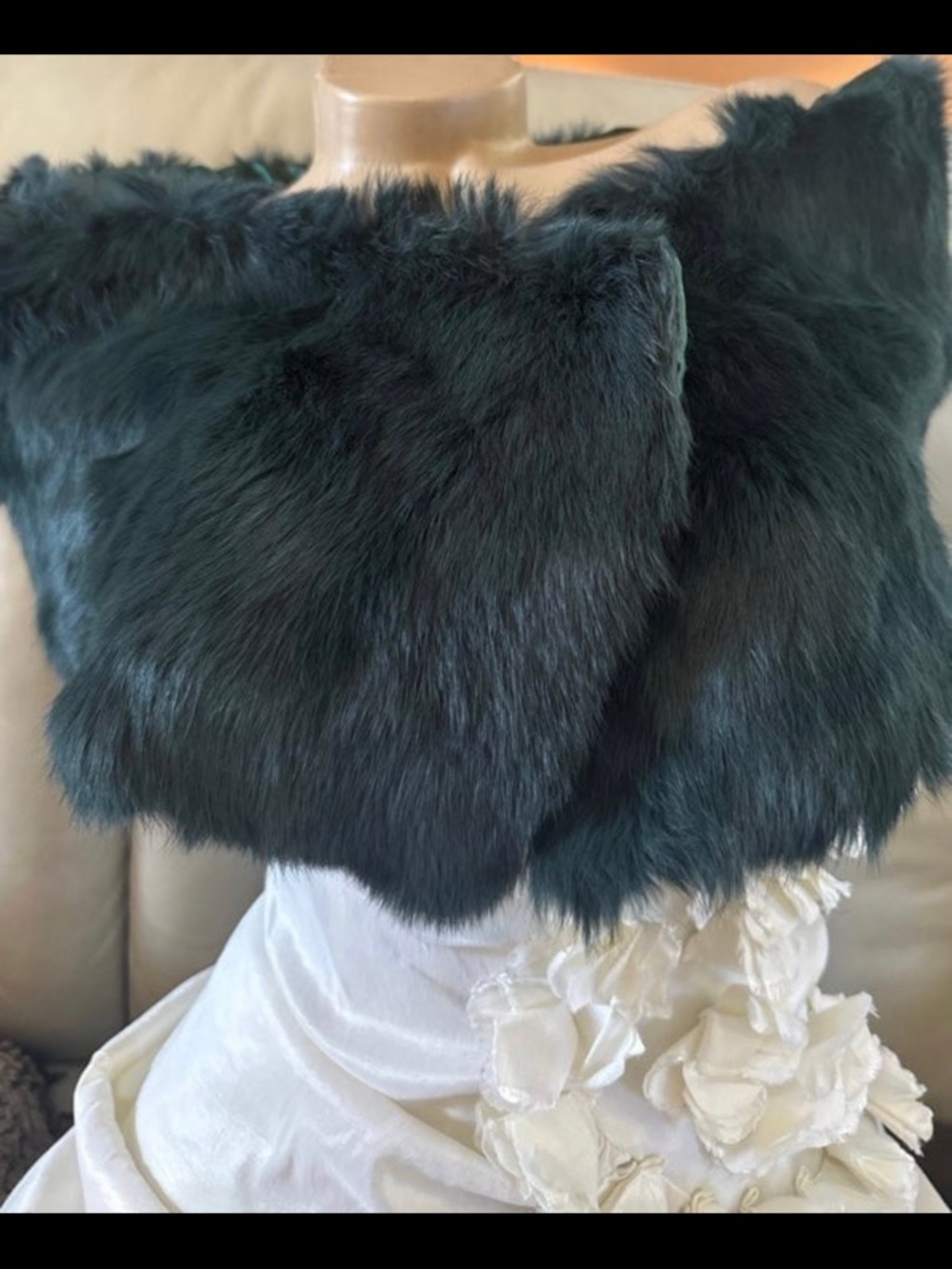 Unique Deep Teal Genuine Rabbit Fur Wrap